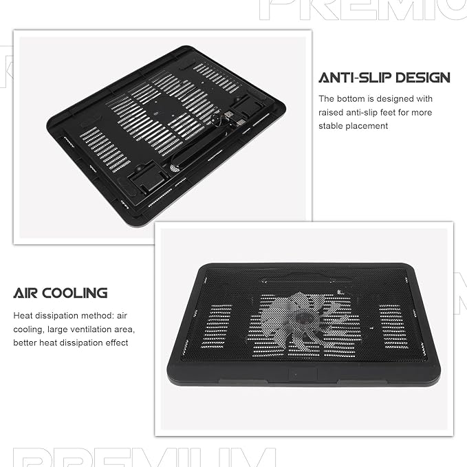 Sewroro Silent Laptop Cooling Pad with Non-Slip Anti-Skid Base Adjustable Black Laptop Stand for Desk Use Cooling Fan Holder