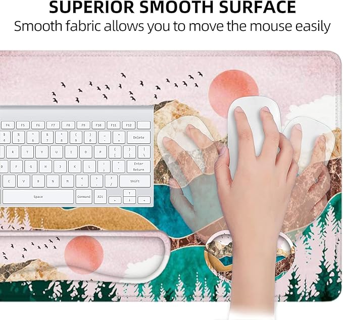LATEEFAH Large Mouse Pad and Keyboard Wrist Rest Desk Pad for Keyboard and Mouse Extended Gaming Mouse Pad with Wrist Support Waterproof Non-Slip Desk Mouse Mat for Office Home