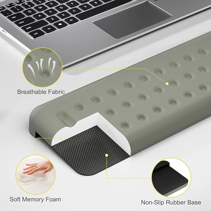 Leolee L-Shaped Desk Long Wrist Rest Elbow 60CM Grey Memory Foam Arm Rest for Desk with Non-Slip Base Ergonomic Desk Edge Cushion Wrist Support for Computer Keyboard Typing Office Home