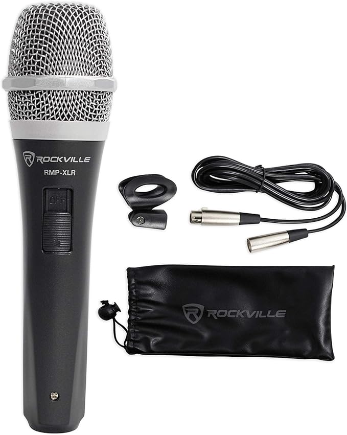 Rockville RMP-XLR Dynamic Super Cardioid Microphone 10ft XLR Cable Rugged Plastic Body Clear Sound M-06 Cartridge for Vocals and Instruments 3-Piece