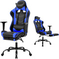 Gaming Chair with Footrest Reclining Video Game Chairs for Adults with Lumbar Support Headrest High-Back Home Office Computer Desk Chair PU Black-Blue