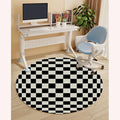 White Charcoal PU Leather Office Chair Mat for Hardwood Floor Checkers Game Geometric Grid Style Computer Chair Matfor Rolling ChairLarge Floor Protector Checkered Diameter 35.4 in