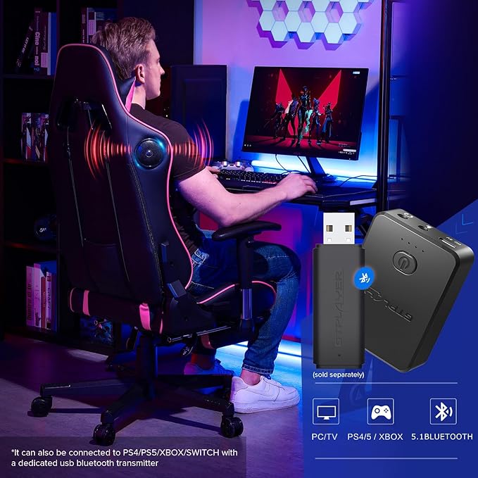 GTPLAYER Gaming Chair with Footrest Speakers Video Game Chair Bluetooth Music Heavy Duty Ergonomic Computer Office Desk Chair