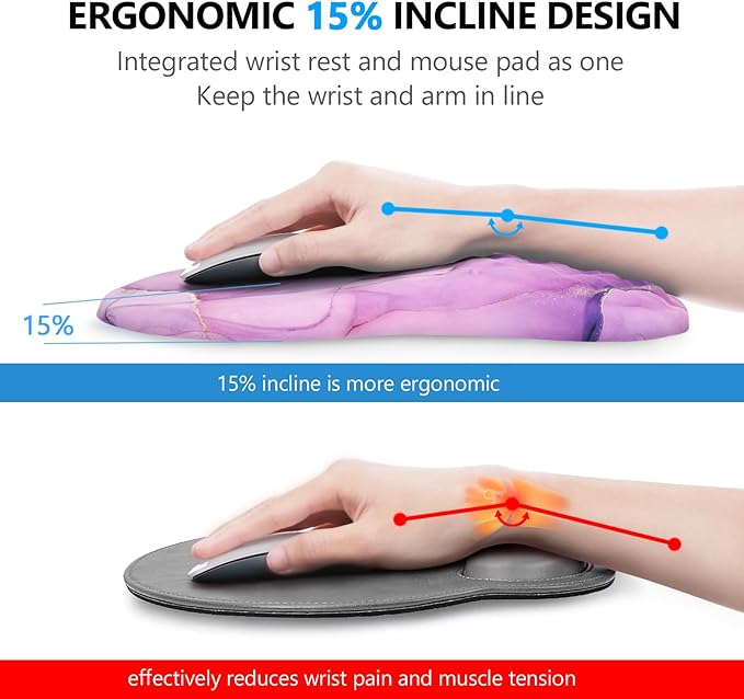Mouse Pad Wrist Support Laokiiy 2 in1 Keyboard Wrist Rest+ Ergonomic Mouse Pad Non-Slip Wrist Rest for Computer Keyboard Made Easy Typing &amp Relieve Wrist Pain(Amethyst Purple Marble)