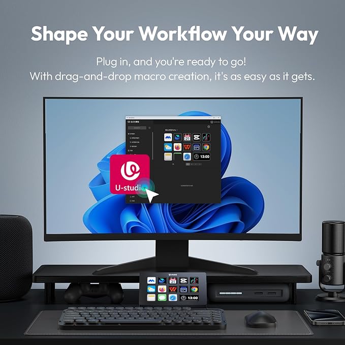 ULANZI Stream Controller Macro Keyboard D200 U-Studio Macro Pad 14 LCD Keys 13 Customizable Macro Keys Deck to Control Apps and Software Trigger Actions in OBS Twitch YouTube and more for Mac/PC