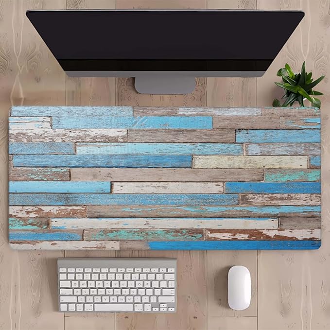 Beach Wood Blue Large Mouse Pad Gaming Mousepad Desk Mat for Desktop Computer Keyboard Waterproof Mouse Mat Desk Pad with Non-Slip Base for Game School Office Home 35.4 x 15.7