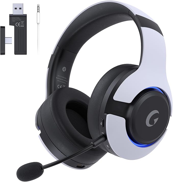 Gtheos Wireless Gaming Headset for ps5 ps4 Elden Ring PC Mac Switch Bluetooth 5.3 Gaming Headphones with Noise Canceling Microphone 45H Battery RGB Light White