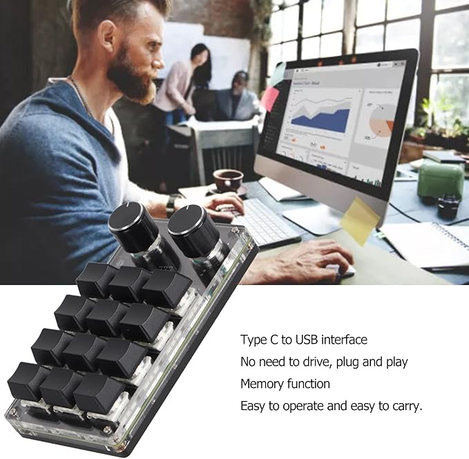 Programmable Macro Keyboard 12 Key Mechanical Gaming Keyboard RGB LED Backlit One Handed Keypad Type C to USB for PC Video Game Office Work Sheet