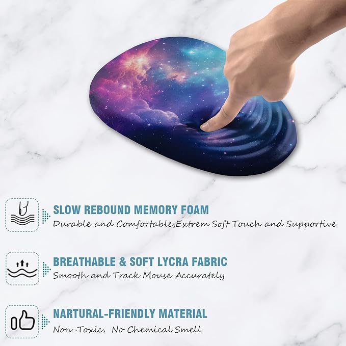 Ergonomic Mouse Pad Wrist Support Mouse Pad with Wrist Rest Entire Memory Foam &amp Non-Slip PU Base MousePads with Stepped-Wedge Design for Pain Relief Desk Office Home Galaxy