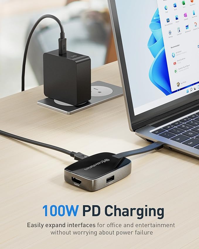 Cable Matters 4-in-1 Portable USB C Hub HDMI 4K@60Hz &amp 100W Charging for iPhone 16/15 Pro 10Gbps USB-C Digital AV Multiport Adapter USBC HDMI Hub Compatible with Thunderbolt 4 for MacBook XPS