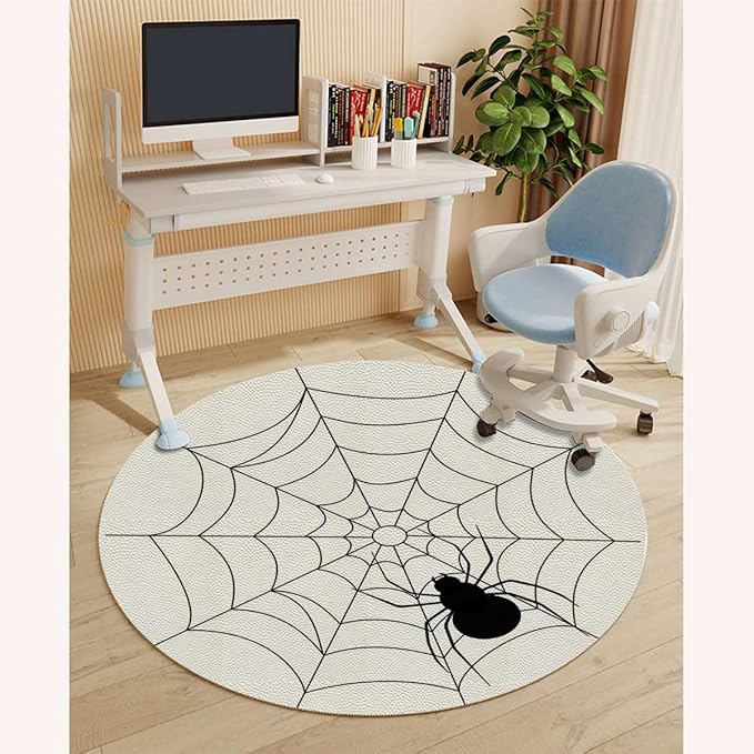Black White PU Leather Carpet for Hard Wood &amp Tile Floor Cartoon Gothic Fairytale Elements Easy Glide Floor Protector Mat for Office Chairs Animal Diameter 55 in