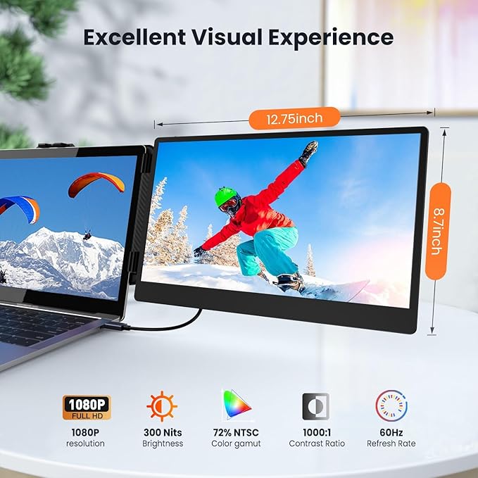 Laptop Screen Extender 14-inch 1080P FHD Portable Monitor Type-C/HDMI/USB-A Plug &amp Play Laptop Monitor Extender fits Laptops with Screen up to 15.35 Wide Compatible with Windows Mac Chrome