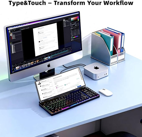 12.8 Portable Monitor Touchscreen with Mechanical Keyboard Stretched Bar Screen Extender RGB Backlit Hot-Swap USB-A Type-C Monitor for Laptop Desktop Mini PC MacBook (Driver Need)