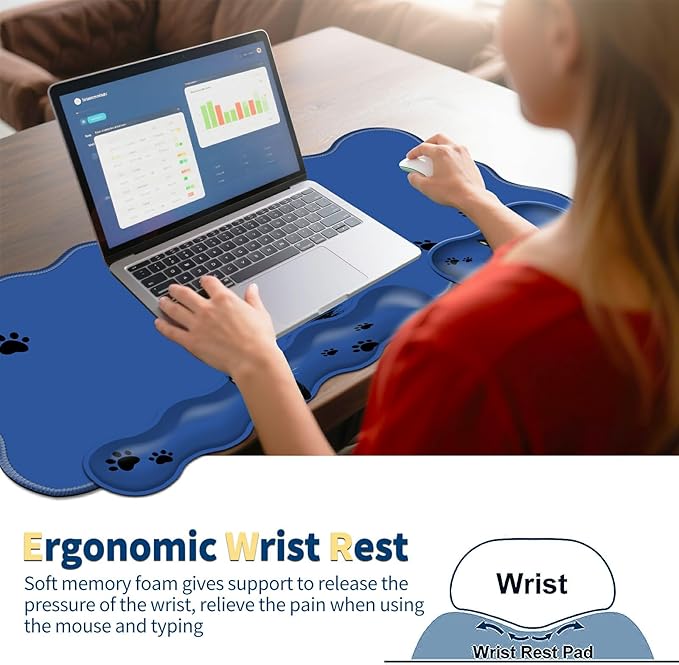 4-in-1 XXL Gaming Mouse Pad Set (31.5x11.8) with Keyboard Wrist RestMouse Wrist Support &amp CoasterNon-Slip Desk Mat for Office、Home、GamingCute Black Cat