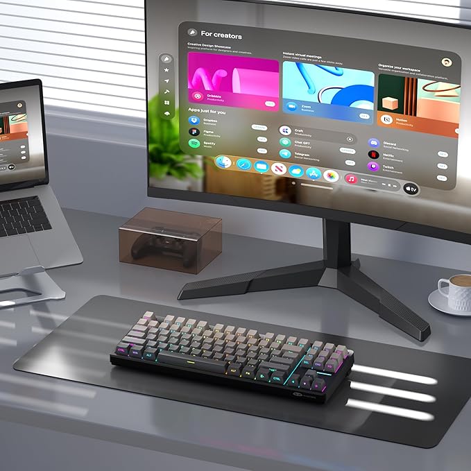 MageGee LIGHT87 Wireless Creamy Keyboard Gasket Structure RGB Backlit 2.4G/USB-C/BT5.0 Hot Swappable Mechanical Gaming Keyboard for Win/Mac/PC 8000mAh Battery Side Printed PBT Keycaps Black