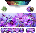 Ergonomic Keyboard Wrist Rest &amp Mouse Pad Wrist Rest Set Large XXL Gaming Desk Mat 31.5x 11.8 Non-Slip Base Memory Foam Easy Typing Pain Relief for Office &amp Home Purple Flowers and Butt