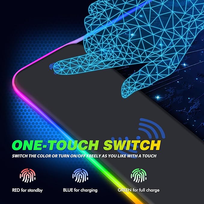 AIMSA RGB Gaming Mouse Pad with Wireless Charging Large Keyboard Mouse Pad with 14 LED Light Modes Non-Slip Rubber Base Waterproof Desk Pad for Home Office Decor Blue Meteor Starry Sky