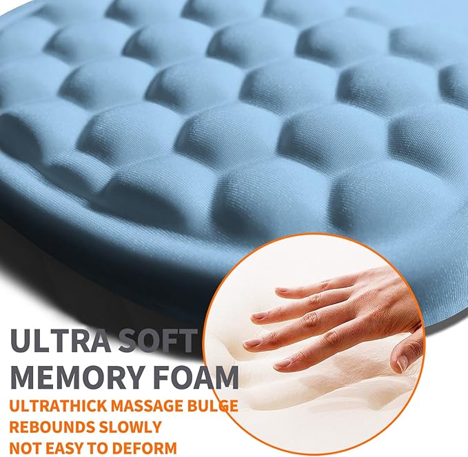 Ergonomic Joint Wrist Support Mouse Pad with Memory Foam Cushion Massage Bump Carpal Tunnel Pain Relief Mousepad Slope Design for Wrist Rest 11.8x7.9 in LightSkyBlue