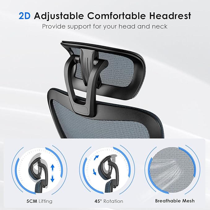 Ergonomic Office Chair with 3D Armrests &amp Adjustable High Back - Reclining Computer Desk Chair with Lumbar Support and Headrest for Gaming and Home Office 350 lbs Capacity (Navy Blue Model C)