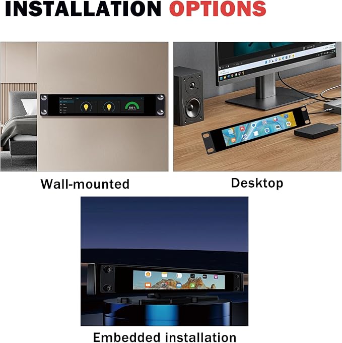 GeeekPi 6.91 inch 1424x280 LCD Touch Screen 1U Rack Mount Monitor for DeskPi RackMate T0/T1/T2/T0 Plus/T1 Plus/TL1 Server Cabinet and 10 inch Server Rack