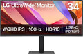 LG 34U650A-B 34-inch UltraWide WQHD (3440 x 1440) IPS Curved Wide Computer Monitor 100Hz HDR10 Built-in Speaker HDMI DisplayPort USB Type-C PD 96W Tilt/Height/Swivel Adjustable Stand Black