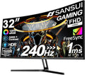 SANSUI 32 Inch Curved 240Hz Gaming Monitor High Refresh Rate FHD 1080P Gaming PC Monitor HDMI DP1.4 Curved 1500R 1Ms MPRT HDRMetal StandVESA Compatible(DP Cable Incl.)