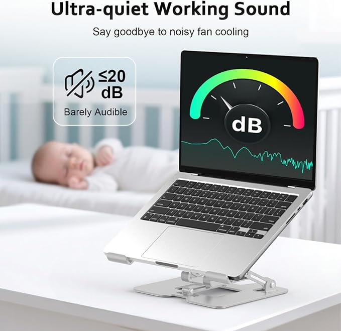 Laptop Cooling Stand with Detachable Fan2-IN-1 Laptop Stand with Phone Holder and Silent FansAdjustable Height and AngleCarbon Steel FrameworkLaptop Cooling Pad for up to 16”Laptop (White)