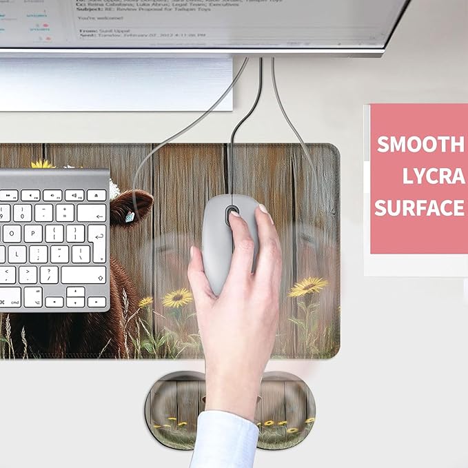 Mouse PadLarge Desk Mat Set 4in1 XL Mousepad + Keyboard Wrist Rest+Mouse Wrist Rest+Coaster with Ergonomic Desk Pad for Home Office Table Computer Cover -Calf with Sunflower Crown