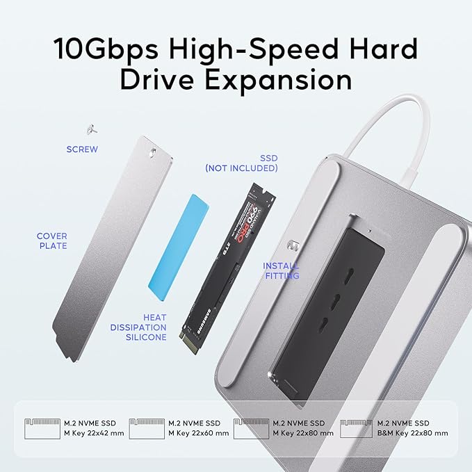 USB C HUB for iMac 24 inch 2021/2023/2024 PULWTOP USB Hub Adapter iMac Accessories for i-Mac M1/M3/M4 with USB C 10Gbps 3*USB A SD/TF Docking Station Support Expand M.2 SSD (Not Included) Silver