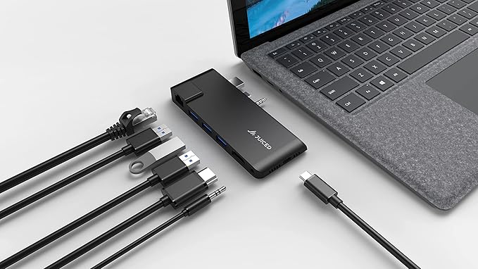 ImpactHUB - Surface Laptop 5 | 4 | 3 | GO - Multiport Utility Adapter - 3X USB-A 10Gbps Ports | 4K HDMI | 4K USB-C Display Alt Mode | AUX/MIC | Gigabit Ethernet Adapter 10/100/1000