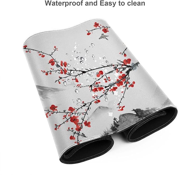 AQQA Extended Gaming Mouse Pad Cherry Blossoms Japanese XXXXL Full Desk Mousepad 48 x 24 Non Slip Desk Mat with Stitched Edge Computer Keyboard Mat for Office