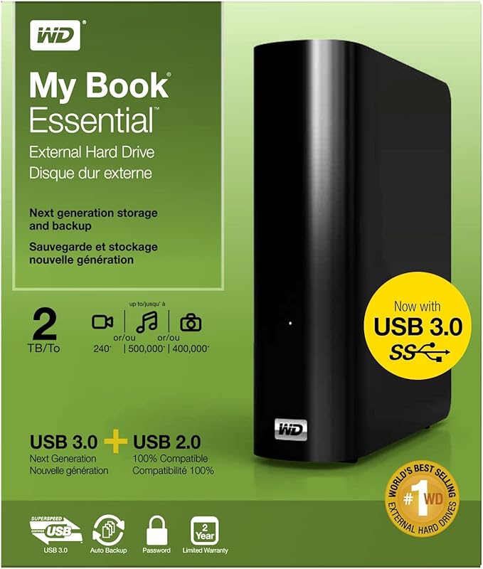 WD My Book 2TB External Hard Drive Storage USB 3.0 File Backup and Storage