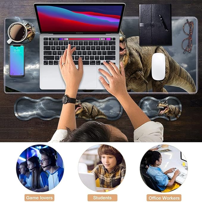 Ergonomic Keyboard Wrist Rest &amp Mouse Pad Wrist Rest Set Large XXL Gaming Desk Mat 31.5x 11.8 with Memory Foam Easy Typing Pain Relief for Office &amp Home Dinosaur