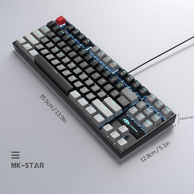 MageGee 75% Mechanical Gaming Keyboard Red Switch LED Blue Backlit 87 Keys Compact TKL Wired Computer Keyboards for Windows Laptop PC Gamer - Black/Grey