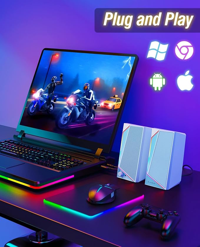 LENRUE Computer Speakers USB/USB-C Powered PC Speakers with Loud Stereo Sound Headphone-in for Desktop Laptop Monitor