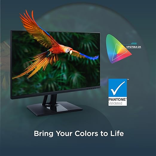 ViewSonic VP2756A-2K 27 Inch IPS QHD 1440p Monitor with Advanced Ergonomics 100% sRGB Rec 709 Pantone Validated 90W USB C HDMI USB and DisplayPort Inputs for Home and Office
