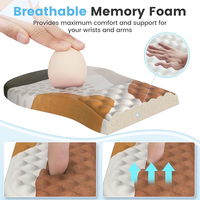 HAOCOO Ergonomic Mouse Pad with Wrist Rest and Keyboard Wrist Rest 3 PCS Computer Carpal Tunnel Mouse Pads for Desk with Coaster Set Memory Foam Keyboard Wrist Support for Laptop Office Boho Beige