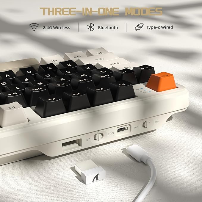 ATTACK SHARK X87 80% Wireless Mechanical Keyboard&ampColored KeycapsHot-Swap Gasket RGB Backlit 4000mAhPre-lubed Linear Switch PBT Keycap BT/2.4G/USB-C Gaming Keyboard for PC/MAC-Black(White&amp8