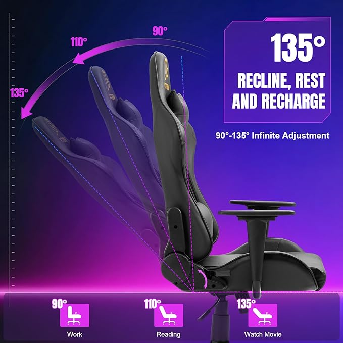DIKEP Gaming Chair Computer Office High Back Leather Gamer Chair Ergonomic Adjustable Racing Chair with Headrest and Lumbar SupportBlack