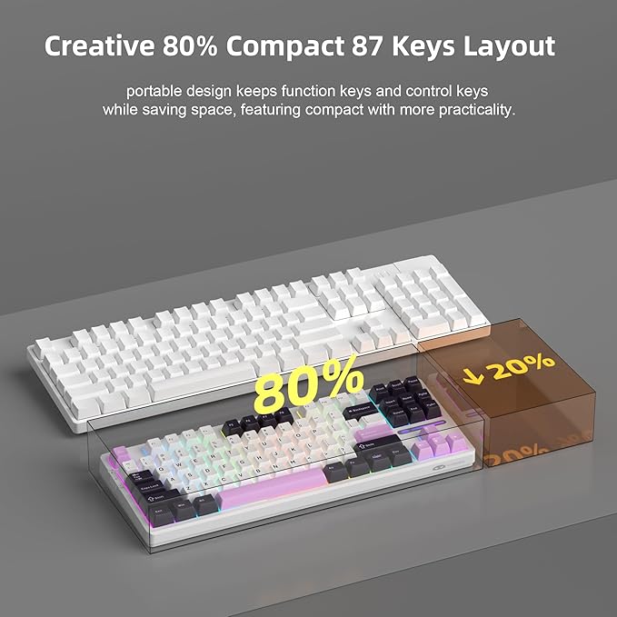 MageGee LIGHT87 Wired Creamy Keyboard 80% Gasket Hot Swappable RGB Backlit Gaming Mechanical Keyboards with 6-Layer Sound DampeningPBT Keycaps NKRO for Win/Mac Purple