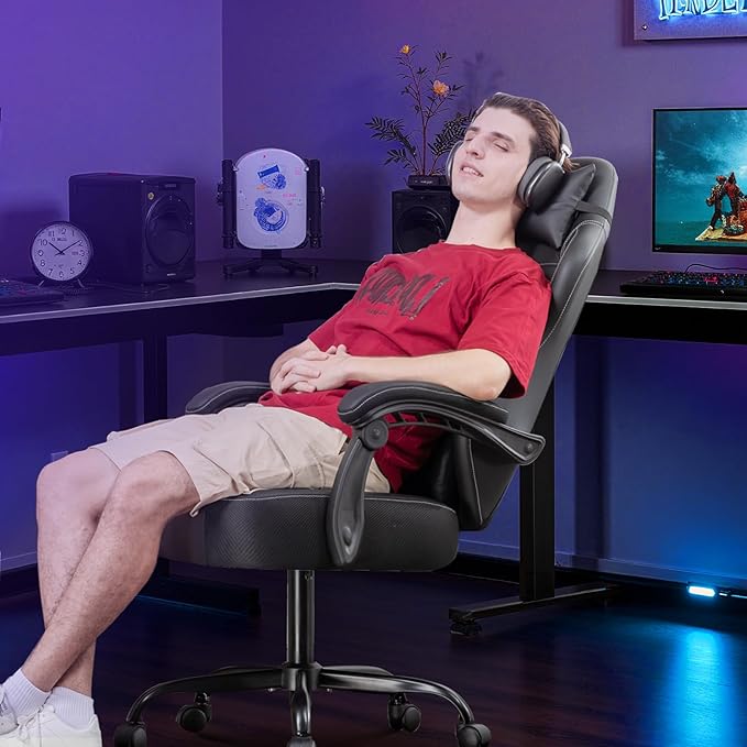 GTPLAYER Gaming Chair Recliner Chair with Headrest &amp Lumbar Support Linkage ArmrestErgonomic Gaming Chair High Back Office Home Black