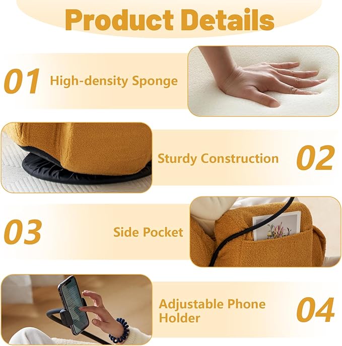 360° Swivel Gaming Floor Chair 5 Position Adjustable Folding Sofa Chair with Armrests &amp Phone Holder Cushion Padded Indoor Chaise Lounge for Adults Home Office Floor Leisure Chairs Yellow