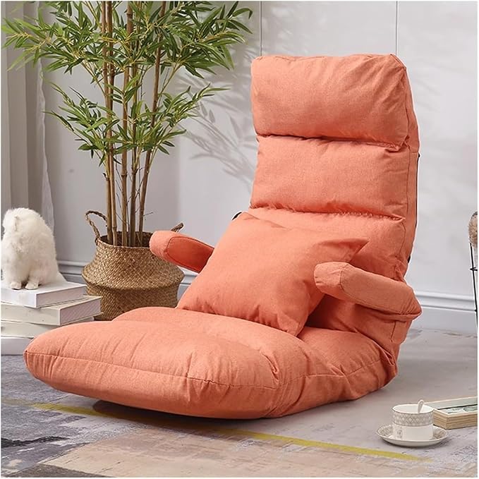 ELEFOCUS Adjustable Floor Chair with Armrest Pillow - 5-Position Comfortable Gaming Recliner Sofa - Padded Lounge Couch(Orange)