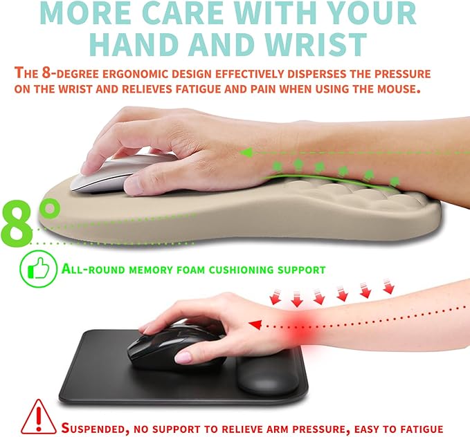 Ergonomic Mouse Pad Wrist Support with Memory Foam Massage Bulge Carpal Tunnel Pain Relief Mousepad Wrist Rest for Mouse(12x8 inch Apricot)