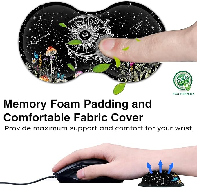 Desk Pad Extended Large Mouse Pad with Stitched Edges (31.5X11.8In) Ergonomic Mouse Wrist Rest Waterproof Computer Keyboard Mouse Mat Wildflowers Butterfly Starry Sky XXL Black Gaming Mouse Pad