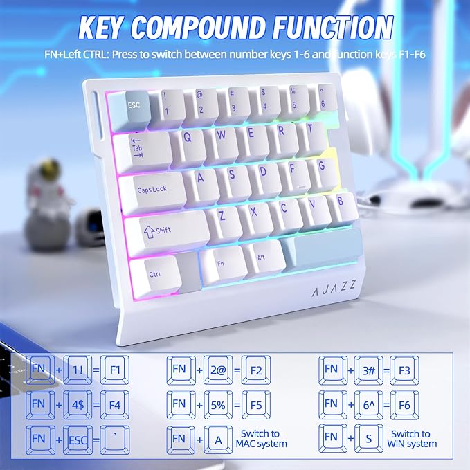 A.JAZZ AK029 Wired 29 Keys One-Handed RGB Gaming Keyboard with 8000HZ0.01mm RT Magnetic Switches Adjustable ActuationHotswappable Mechanical KeyboardAluminum PlateWeb Driver for Gamers-White