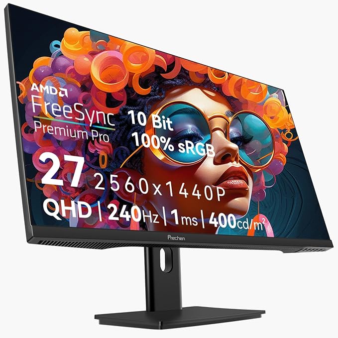 27 Inch 2K 240Hz QHD 2560x1440P Gaming Monitor 1ms 400cd/m² 100% sRGB PC Screen AMD FreeSync Premium Pro Compatible 2X DispalyPort 1.4 &amp HDMI 2.0 Dual Built-in Speakers VESA Supports Black