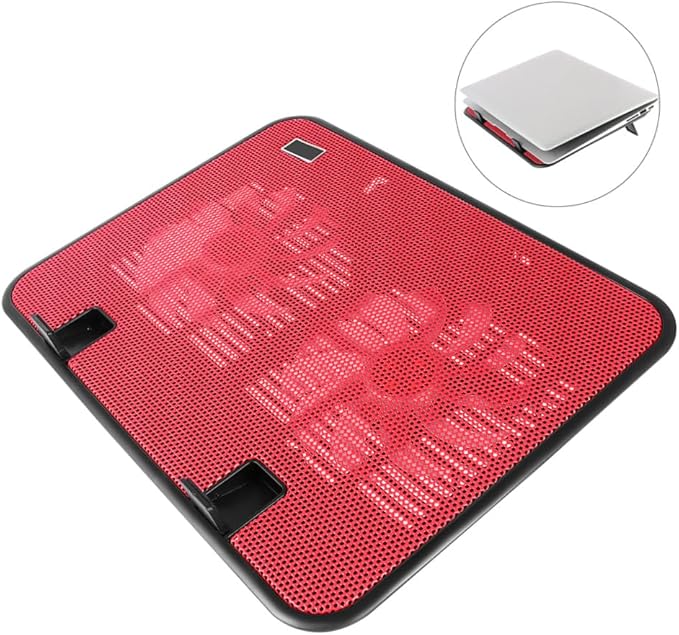 Notebook Cooler with Dual Quiet USB Fans Ergonomic Laptop Cooling Pad Stand Angles Anti-Slip Design for Desk and Bed Use Portable Red Cooling Panel
