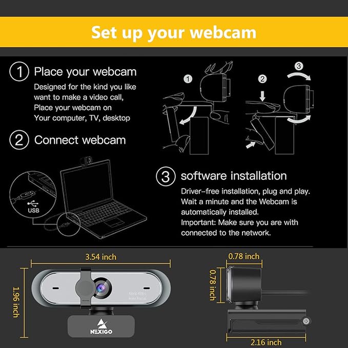 NexiGo N660P 1080P 60FPS Webcam with Software Control Dual Microphone &amp Cover Autofocus HD USB Computer Web Camera for OBS/Gaming/Zoom/Skype/FaceTime/Teams/Twitch (Renewed)