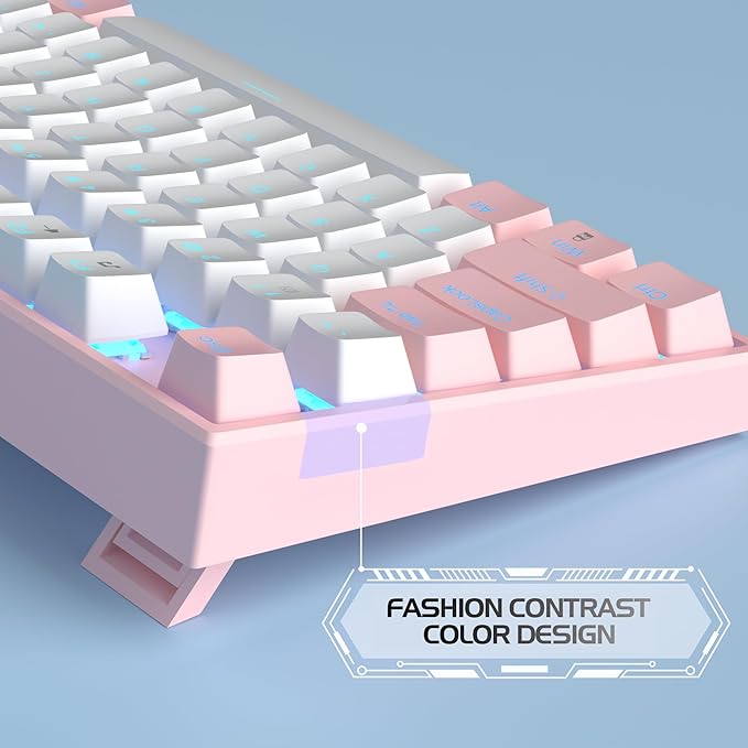 MageGee 75% Mechanical Gaming Keyboard Red Switch LED Blue Backlit 87 Keys Compact TKL Wired Computer Keyboards for Windows Laptop PC Gamer - White/Pink